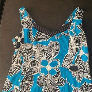 Cotton stretch Blue Floral Sleeveless dress with sweetheart neckline